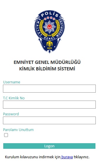 EGM Kimlik Bildirim Sistemi giriş ekranı