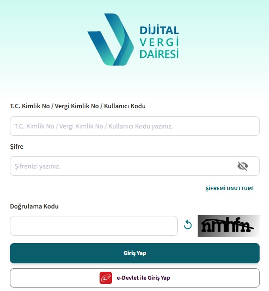GİB Dijital Vergi Dairesi giriş ekranı