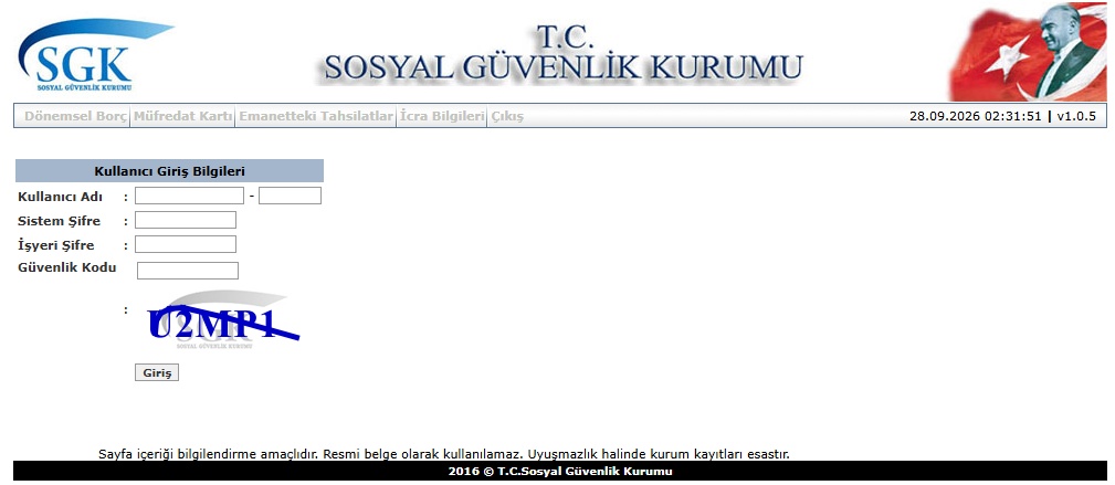SGK borç sorgulama kullanıcı giriş ekranı